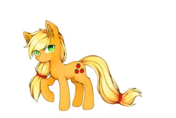 Size: 1200x804 | Tagged: safe, alternate version, artist:aleuoliver, derpibooru import, applejack, earth pony, pony, apple, background removed, colored, female, food, image, jpeg, mare, missing accessory, raised hoof, simple background, solo, white background