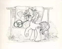 Size: 990x788 | Tagged: safe, artist:maytee, derpibooru import, oc, unofficial characters only, earth pony, pony, carpet, image, jpeg, monochrome, sketch, solo, traditional art