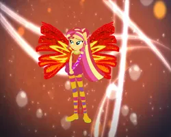 Size: 1009x811 | Tagged: safe, artist:selenaede, artist:user15432, derpibooru import, sunset shimmer, fairy, human, starfish, equestria girls, alternate hairstyle, barely eqg related, base used, bubble, clothes, colored wings, crossover, fairy wings, fairyized, fins, gradient wings, hairpin, hairstyle, hands together, image, long hair, png, ponied up, ponytail, rainbow s.r.l, red wings, shoes, sirenix, sparkly background, wings, winx, winx club, winxified