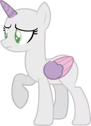 Size: 983x1369 | Tagged: safe, artist:pegasski, derpibooru import, oc, unofficial characters only, alicorn, pony, growing up is hard to do, alicorn oc, bald, base, eyelashes, horn, image, looking back, png, simple background, solo, transparent background, two toned wings, wings, worried