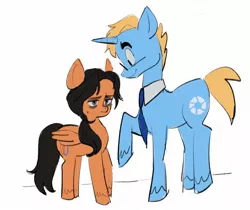 Size: 2048x1717 | Tagged: safe, artist:cosmicrewinds, derpibooru import, ponified, pegasus, pony, unicorn, chell, glasses, image, jpeg, necktie, portal, portal (valve), portal 2, smiling, unamused, wheatley