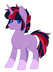 Size: 486x657 | Tagged: safe, artist:silentwolf-oficial, derpibooru import, oc, unofficial characters only, pony, unicorn, horn, image, jpeg, magical lesbian spawn, offspring, parent:tempest shadow, parent:twilight sparkle, parents:tempestlight, signature, simple background, socks (coat marking), solo, unicorn oc, white background