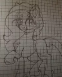 Size: 1080x1350 | Tagged: safe, artist:tessa_key_, derpibooru import, oc, unofficial characters only, earth pony, pony, earth pony oc, female, graph paper, hoof fluff, image, jpeg, leonine tail, lineart, mare, raised hoof, solo, traditional art