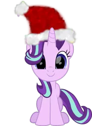 Size: 1086x1491 | Tagged: safe, artist:lincolnbrewsterfan, derpibooru import, part of a set, starlight glimmer, unicorn, .svg available, christmas, cute, derpibooru exclusive, glimmerbetes, happy, hat, holiday, image, inkscape, lincolnbrewsterfan is trying to murder us, lincolnbrewsterfan's christmas ponies, looking at you, png, santa hat, simple background, sitting, smiling at you, solo, transparent background, vector, weapons-grade cute, winter