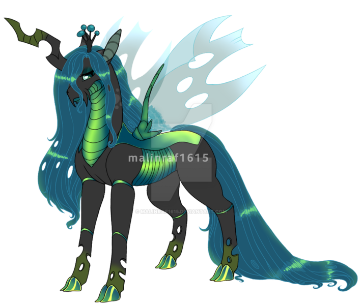 Size: 1024x864 | Tagged: safe, artist:malinraf1615, derpibooru import, queen chrysalis, changeling, changeling queen, alternate hairstyle, deviantart watermark, female, headcanon, image, markings, obtrusive watermark, png, redesign, simple background, solo, transparent background, unshorn fetlocks, watermark