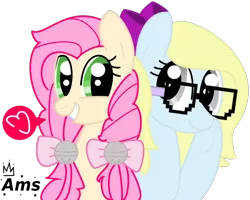 Size: 900x720 | Tagged: safe, artist:amgiwolf, derpibooru import, oc, earth pony, pony, bow, duo, earth pony oc, eyelashes, glasses, grin, hair bow, heart, image, pictogram, png, simple background, smiling, transparent background