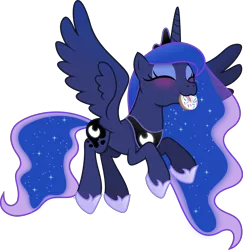 Size: 5348x5501 | Tagged: safe, artist:anime-equestria, derpibooru import, princess luna, alicorn, pony, :3, absurd resolution, anime-equestria is trying to murder us, blushing, crown, cute, donut, eyes closed, eyeshadow, female, flying, food, happy, horn, image, jewelry, lunabetes, makeup, mare, mouth hold, nom, png, regalia, simple background, smiling, solo, spread wings, sweet dreams fuel, three quarter view, transparent background, vector, weapons-grade cute, wings