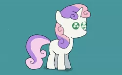 Size: 640x396 | Tagged: safe, artist:whistle blossom, derpibooru import, sweetie belle, pony, unicorn, cute, diasweetes, female, filly, foal, image, jpeg, simple background, solo, teal background