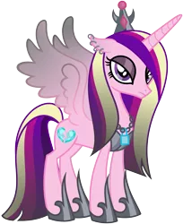 Size: 3549x4351 | Tagged: safe, artist:severity-gray, derpibooru import, idw, princess cadance, alicorn, pony, reflections, spoiler:comic, alternate cutie mark, alternate hairstyle, armor, chains, clothes, crown, dark mirror universe, equestria-3, evil, evil cadance, eyeshadow, female, idw showified, image, jewelry, makeup, mare, metal, mirror universe, piercing, png, regalia, shoes, simple background, solo, transparent background, vector