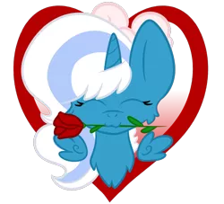 Size: 738x670 | Tagged: safe, artist:fallsplash, derpibooru import, oc, oc:fleurbelle, alicorn, pony, :3, alicorn oc, bow, cheek fluff, chest fluff, eyes closed, female, flower, flower in mouth, hair bow, heart, horn, image, mare, mouth hold, png, rose, rose in mouth, simple background, solo, transparent background, wings