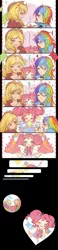 Size: 476x2048 | Tagged: safe, artist:dengdengbobo, derpibooru import, applejack, derpy hooves, pinkie pie, rainbow dash, human, anime, anime style, blushing, cake, cupcake, eating, food, full, humanized, image, jpeg, nail polish, one eye closed, wink