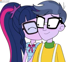 Size: 5377x4632 | Tagged: safe, artist:eagc7, derpibooru import, microchips, sci-twi, twilight sparkle, equestria girls, blushing, duo, female, image, kiss on the cheek, kissing, male, microlight, png, shipping, simple background, straight, transparent background