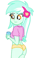 Size: 800x1225 | Tagged: suggestive, artist:gmaplay, derpibooru import, lyra heartstrings, equestria girls, ass, breasts, butt, buttcrack, clothes, image, lyra hindstrings, panties, png, short shirt, solo, underwear, yellow underwear