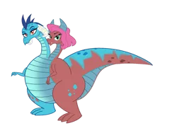 Size: 1032x774 | Tagged: artist needed, safe, derpibooru import, mina, princess ember, dragon, ass, bbw, big mina, butt, chubby, clothes, conjoined, dragoness, dragonlard ember, fat, female, image, multiple heads, png, simple background, socks, the ass was fat, thicc ass, thigh highs, thighs, thunder thighs, tiny arms, transparent background, two-headed dragon, two heads, vector