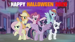 Size: 1024x576 | Tagged: safe, artist:cartoonmasterv3, derpibooru import, applejack, fluttershy, mean applejack, mean fluttershy, mean pinkie pie, mean rainbow dash, mean rarity, mean twilight sparkle, pinkie pie, rainbow dash, rarity, twilight sparkle, alicorn, earth pony, pegasus, pony, unicorn, the mean 6, clone, halloween, holiday, image, jpeg, mane six, mean six, op is a slowpoke, possessed, slowpoke