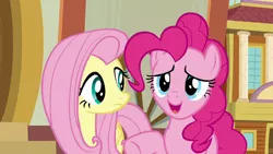 Size: 1280x720 | Tagged: safe, derpibooru import, screencap, fluttershy, pinkie pie, earth pony, pegasus, pony, common ground, duo, female, image, mare, png