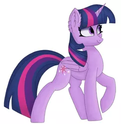 Size: 1452x1493 | Tagged: safe, artist:stargrid, derpibooru import, twilight sparkle, twilight sparkle (alicorn), alicorn, pony, ear fluff, female, horn, image, jpeg, simple background, smiling, solo, white background