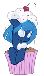 Size: 1430x2454 | Tagged: safe, artist:rose-moonlightowo, derpibooru import, oc, oc:lorelei snowflake, pony, cupcake, female, food, image, mare, png, simple background, solo, transparent background