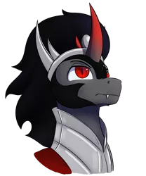 Size: 1280x1536 | Tagged: safe, artist:aquaticvibes, derpibooru import, king sombra, pony, umbrum, unicorn, armor, bust, crown, curved horn, fangs, horn, image, jewelry, looking up, male, png, regalia, solo, stallion