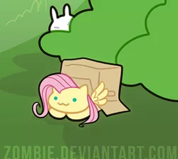Size: 478x429 | Tagged: safe, artist:zombie, derpibooru import, fluttershy, cat, cat pony, original species, pegasus, pony, :3, behaving like a cat, box, cropped, cute, image, png, pony in a box, shyabetes