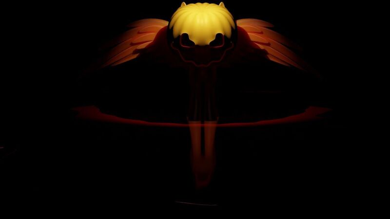 Size: 1280x720 | Tagged: semi-grimdark, artist:fluffyrescent, derpibooru import, monster pony, pegasus, pony, blood, creepy, dark, halloween, holiday, image, jpeg, pumpkin, reflection, solo