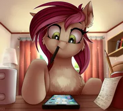 Size: 4000x3603 | Tagged: safe, artist:pony-way, derpibooru import, roseluck, earth pony, pony, fanfic:fine print, cheek fluff, ear fluff, facebook, female, image, instagram, iphone, itunes, jpeg, mobile phone, mouth hold, phone, ponies with technology, smartphone, snapchat, solo, stylus, sweat