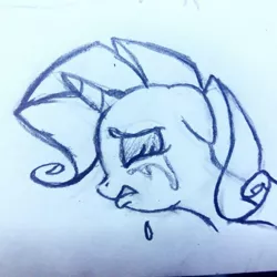 Size: 1080x1080 | Tagged: safe, alternate version, artist:fernandojc-draftsman, derpibooru import, part of a set, rarity, pony, unicorn, bust, crying, eyes closed, female, floppy ears, image, jpeg, lineart, mare, monochrome, sad, solo, traditional art