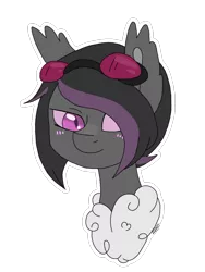 Size: 900x1200 | Tagged: artist needed, safe, derpibooru import, oc, oc:mimicry, unofficial characters only, original species, bust, goggles, image, png, portrait, purple changeling, simple background, solo, transparent background