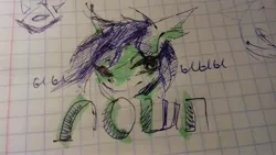 Size: 2560x1440 | Tagged: safe, artist:kiwwsplash, derpibooru import, oc, unofficial characters only, earth pony, pony, bust, cyrillic, earth pony oc, graph paper, image, jpeg, smiling, solo, text, traditional art