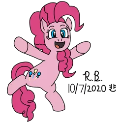 Size: 1167x1184 | Tagged: safe, artist:royalsmurf, artist:smurfettyblue, derpibooru import, pinkie pie, best pony, date, image, jumping, pinkie pie day, pinkie pie day 2020, png, signature, simple background, solo, transparent background, vector