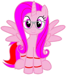 Size: 1600x1812 | Tagged: safe, artist:peptobismolpone, derpibooru import, oc, oc:pepto, unofficial characters only, alicorn, pony, alicorn oc, female, glasses, horn, image, looking at you, mare, pepto-bismol, png, simple background, solo, transparent background, wings