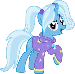 Size: 1699x1665 | Tagged: safe, artist:sketchmcreations, derpibooru import, trixie, pony, unicorn, alternate hairstyle, babysitter trixie, clothes, female, gameloft, gameloft interpretation, hoodie, image, mare, open mouth, pigtails, png, raised eyebrow, raised hoof, simple background, smiling, transparent background, twintails, vector