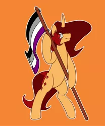 Size: 2500x3000 | Tagged: safe, artist:sile-animus, derpibooru import, oc, oc:sile, pony, unicorn, asexual, asexual pride flag, bipedal, flag, flag pole, holding a flag, horn, image, jpeg, male, pride, pride flag, solo, stallion, standing, unicorn oc