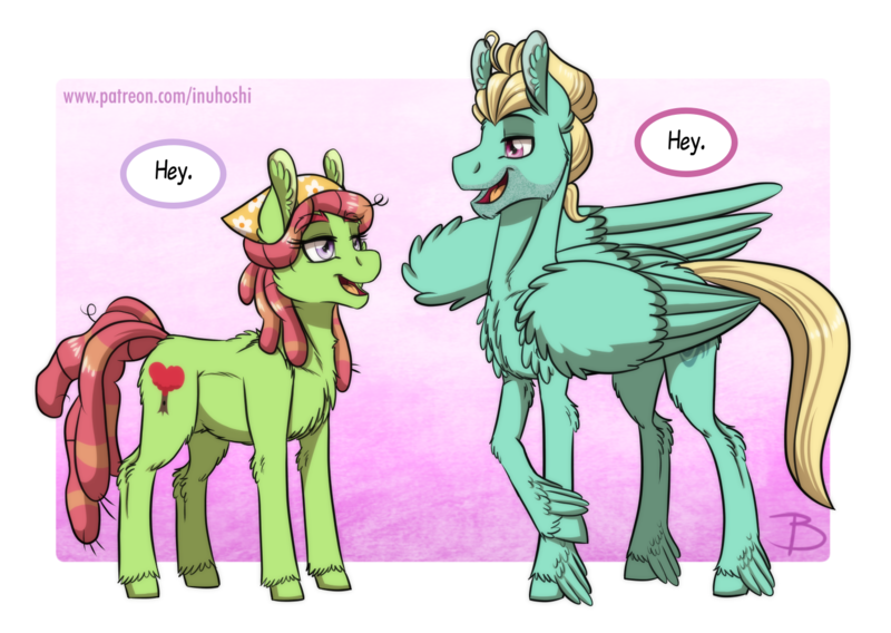 Size: 1408x1000 | Tagged: safe, artist:inuhoshi-to-darkpen, derpibooru import, tree hugger, zephyr breeze, earth pony, pegasus, pony, chest fluff, dialogue, ear fluff, female, hey, hoof fluff, image, looking at each other, male, open mouth, png, raised hoof, shipping, smiling, speech bubble, straight, wing fluff, zephyrhugger