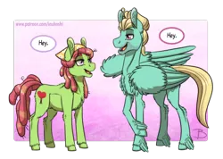 Size: 1408x1000 | Tagged: safe, artist:inuhoshi-to-darkpen, derpibooru import, tree hugger, zephyr breeze, earth pony, pegasus, pony, chest fluff, dialogue, ear fluff, female, hey, hoof fluff, image, looking at each other, male, open mouth, png, raised hoof, shipping, smiling, speech bubble, straight, wing fluff, zephyrhugger