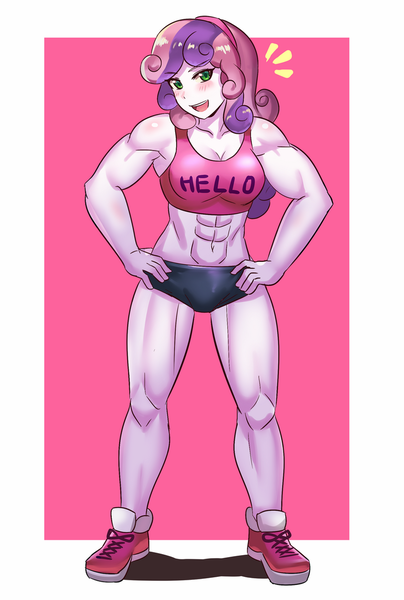 Size: 800x1189 | Tagged: suggestive, artist:tzc, derpibooru import, sweetie belle, equestria girls, breasts, busty sweetie belle, commission, female, fetish, image, muscle fetish, muscles, muscular female, older, older sweetie belle, png, sweetie barbell