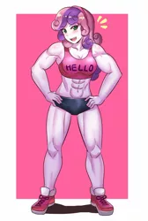 Size: 800x1189 | Tagged: suggestive, artist:tzc, derpibooru import, sweetie belle, equestria girls, breasts, busty sweetie belle, commission, female, fetish, image, muscle fetish, muscles, muscular female, older, older sweetie belle, png, sweetie barbell