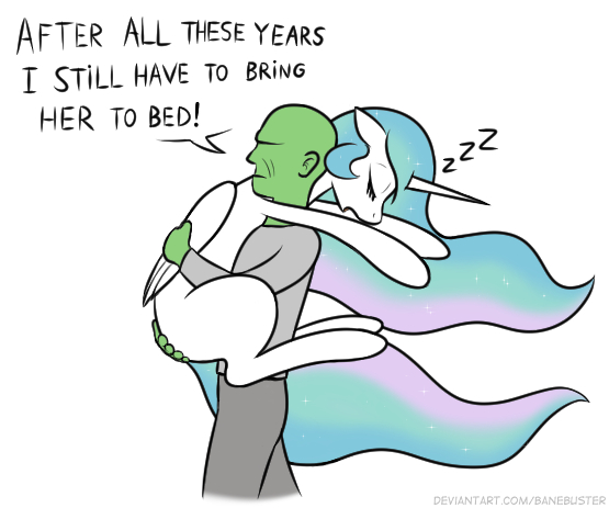 Size: 555x463 | Tagged: safe, artist:banebuster, derpibooru import, princess celestia, oc, oc:anon, alicorn, pony, series:tiny tia, butt touch, carrying, eyes closed, female, hand on butt, holding a pony, image, jpeg, mare, missing cutie mark, older, onomatopoeia, open mouth, simple background, sleeping, sound effects, white background, zzz