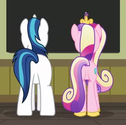 Size: 2296x2290 | Tagged: safe, derpibooru import, screencap, princess cadance, shining armor, pony, a flurry of emotions, butt, cropped, duo, image, jpeg, lovebutt, plot, shieldbutt