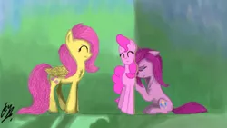 Size: 1023x579 | Tagged: safe, artist:catcor, derpibooru import, fluttershy, pinkie pie, earth pony, pegasus, pony, crying, depression, duality, female, image, jpeg, pinkamena diane pie, sad