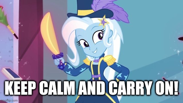 Size: 640x360 | Tagged: safe, derpibooru import, trixie, equestria girls, equestria girls series, street magic with trixie, spoiler:eqg series (season 2), image, jpeg, keep calm and carry on, text