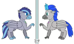 Size: 5000x3000 | Tagged: safe, artist:soupyfox, derpibooru import, oc, oc:aspen volare, oc:messier, unofficial characters only, hippogriff, image, male, mirror, png, simple background, transparent background