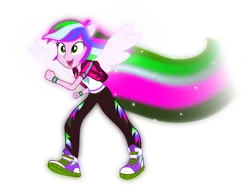 Size: 3017x2342 | Tagged: safe, artist:lincolnbrewsterfan, color edit, derpibooru import, edit, editor:nc-tv, vector edit, oc, oc:chroma zoom, equestria girls, equestria girls series, run to break free, spoiler:eqg series (season 2), .svg available, clothes, colored, converse, derpibooru exclusive, geode of reverse dash, glow, happy, image, inverted colors, looking up, png, ponied up, pony ears, rainbow trail, recolor, reverse dash, running, shine, shoes, simple background, singing, smiling, sparkles, speed trail, spread wings, trail, transparent background, vector, wings