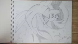 Size: 1280x720 | Tagged: safe, artist:profyurko, derpibooru import, silverstream, classical hippogriff, crab, hippogriff, seapony (g4), algae, bubble, coral, cute, detailed background, diastreamies, image, jewelry, jpeg, monochrome, necklace, solo, traditional art, underwater, upside down