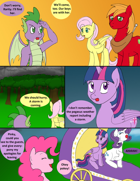 Size: 1000x1291 | Tagged: safe, artist:emilou1985, derpibooru import, big macintosh, fluttershy, pinkie pie, rarity, spike, twilight sparkle, twilight sparkle (alicorn), alicorn, dragon, pony, comic:signs, carriage, comic, dialogue, female, fluttermac, image, jpeg, labor, male, older, older spike, preggity, preggoshy, preglight sparkle, pregnant, shipping, straight, sweat, winged spike