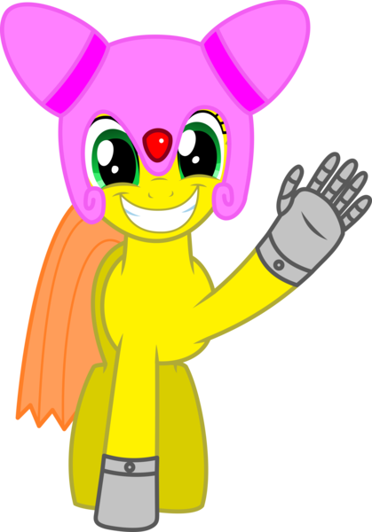 Size: 2487x3558 | Tagged: safe, artist:biggernate91, derpibooru import, editor:biggernate91, oc, oc:mastermare, unofficial characters only, cyborg, pony, derpibooru community collaboration, 2021 community collab, derpibooru exclusive, female, fingers, helmet, high res, image, inkscape, looking at you, mare, png, pony with hands, simple background, smiling, smiling at you, solo, transparent background, vector, waving