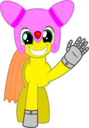 Size: 2487x3558 | Tagged: safe, artist:biggernate91, derpibooru import, editor:biggernate91, oc, oc:mastermare, unofficial characters only, cyborg, pony, derpibooru community collaboration, 2021 community collab, derpibooru exclusive, female, fingers, helmet, high res, image, inkscape, looking at you, mare, png, pony with hands, simple background, smiling, smiling at you, solo, transparent background, vector, waving