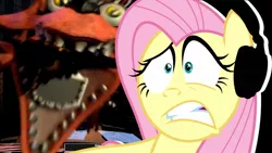 Size: 1280x720 | Tagged: safe, artist:vannamelon, derpibooru import, fluttershy, pony, cringing, five nights at freddy's, five nights at freddy's 2, headphones, image, jpeg, reaction, reaction image, youtube, youtube link, youtube thumbnail