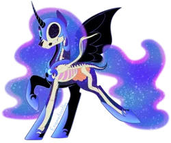 Size: 1200x1000 | Tagged: safe, artist:enigmadoodles, derpibooru import, nightmare moon, alicorn, pony, badass, bone, dissectibles, image, metal as fuck, organs, png, simple background, skeleton, solo, transparent background
