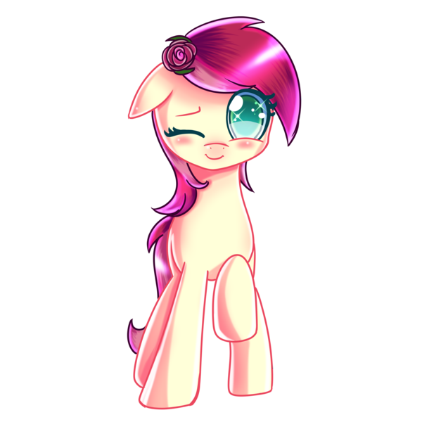 Size: 2200x2200 | Tagged: safe, artist:melanyoprisdraws, derpibooru import, roseluck, earth pony, pony, blushing, cute, cuteluck, female, floppy ears, flower, flower in hair, image, mare, one eye closed, png, raised hoof, simple background, solo, transparent background, weapons-grade cute